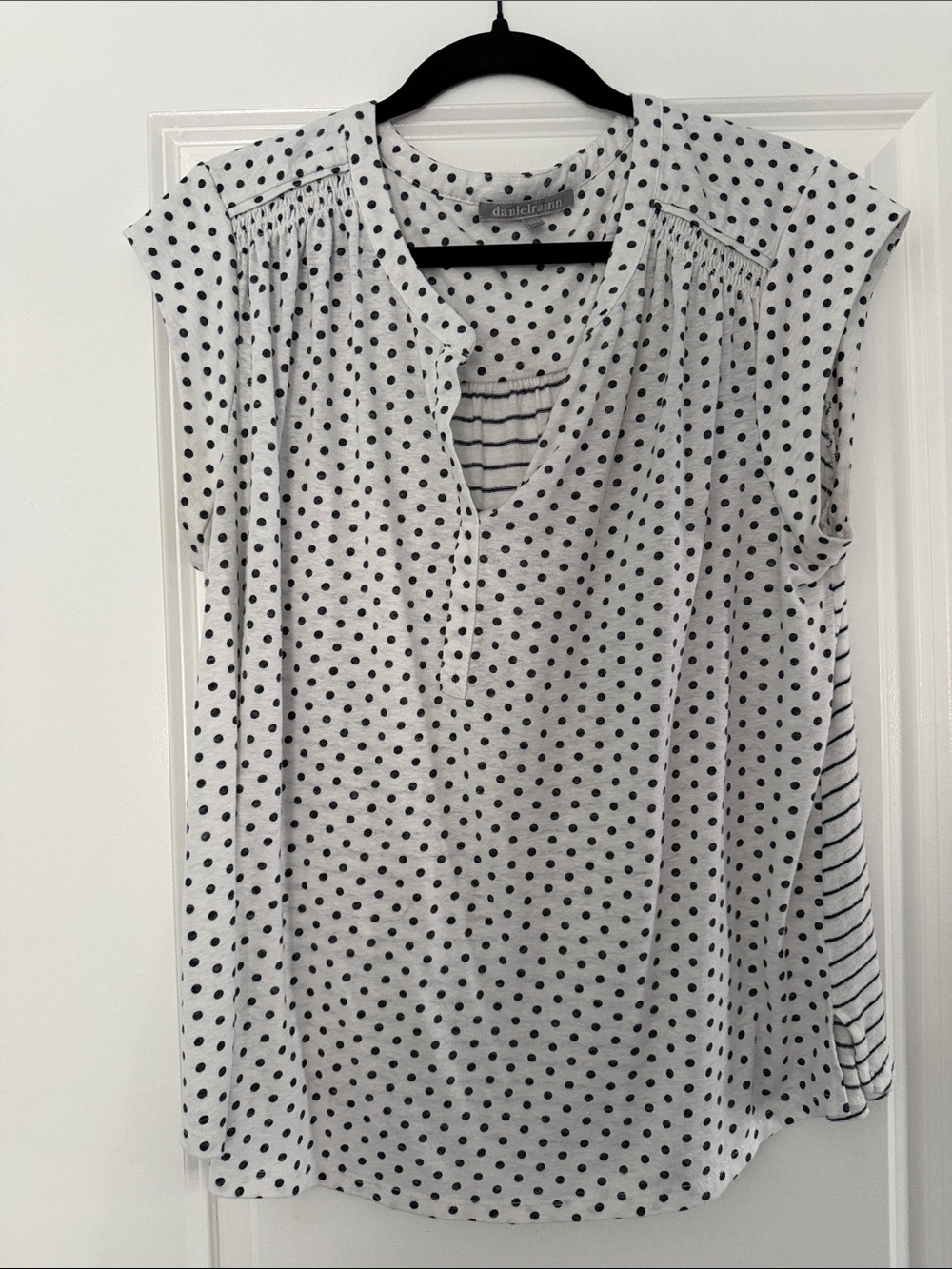 Daniel Rainn White and Black Polka Dot Cap Sleeve Blouse